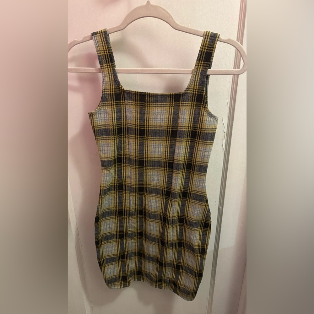Popular Basics Yellow and Black Plaid Mini Dress